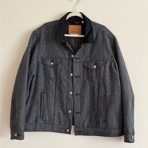 Levi’s Premium Herringbone Trucker Jacket Mens XXL Gray Wool Blend Lined